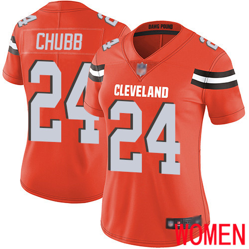 Cleveland Browns Nick Chubb Women Orange Limited Jersey #24 NFL Football Alternate Vapor Untouchable